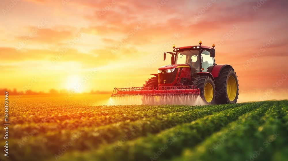 Modern Agriculture: Wide Shot of a Sprayer Tractor Modern Agriculture: Wide Shot of a Sprayer Tractor
