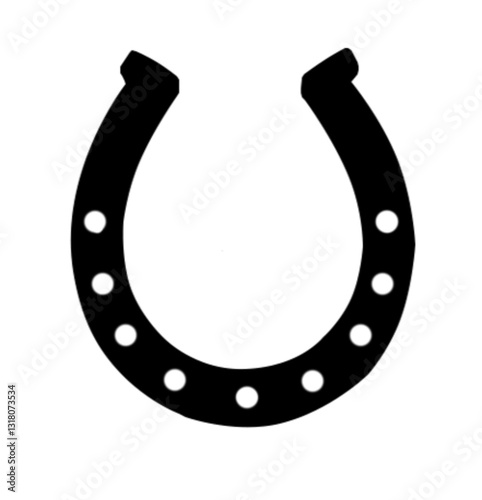 Horseshoe symbol, black silhouette, luck charm, isolated on transparent background