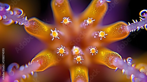 Close-Up of Vibrant Coral Structure with Intricate Details in a Colorful Underwater Environment
