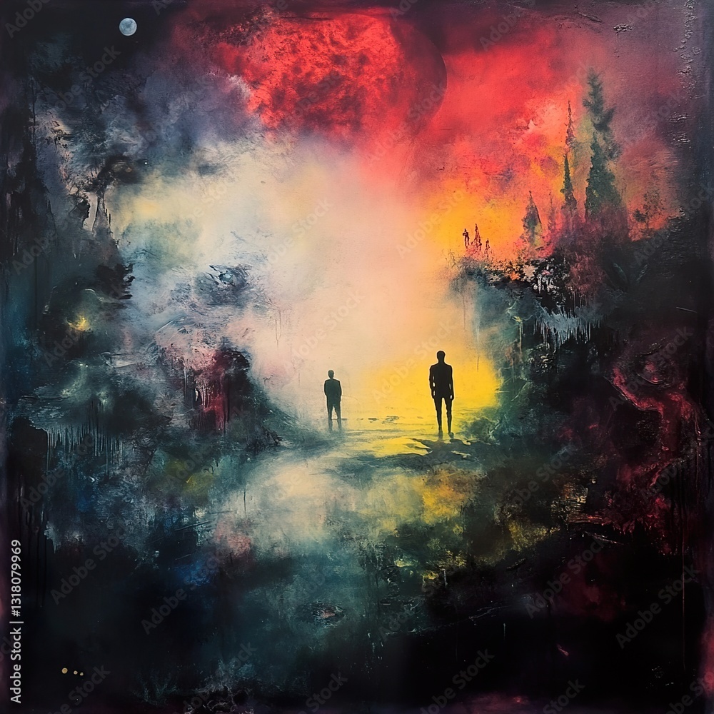 Surreal Journey: Two Figures in a Dreamlike Landscape Surreal Journey: Two Figures in a Dreamlike Landscape