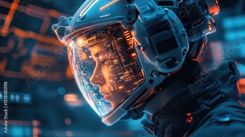 Futuristic vision: Drone pilot immersed in high-tech heads-up display innovation