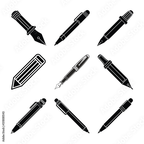 Set of pens, pen icons set, vector set of pens