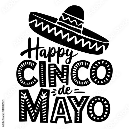 Cinco De Mayo Silhouette Typography Design – Festive Mexican Lettering Art with Bold Black Silhouettes, Vintage Calligraphy, and Creative Font Styles for Cinco De Mayo Decorations & Print Designs.