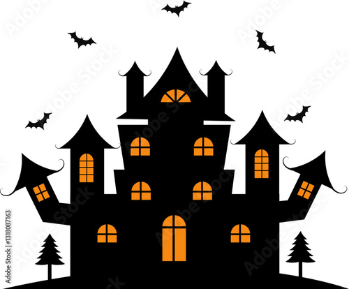 Spooky Haunted House Halloween Illustration. Isolated on White Background.