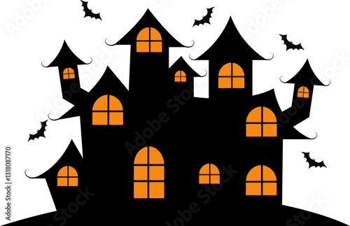 Spooky Haunted House Halloween Illustration. Isolated on White Background.