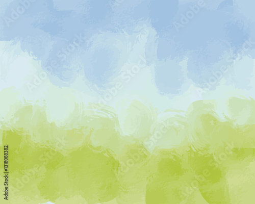 Vibrant nature-inspired vector background with a watercolor effect, blending lush green grass and a bright blue sky for a refreshing spring or summer scene.