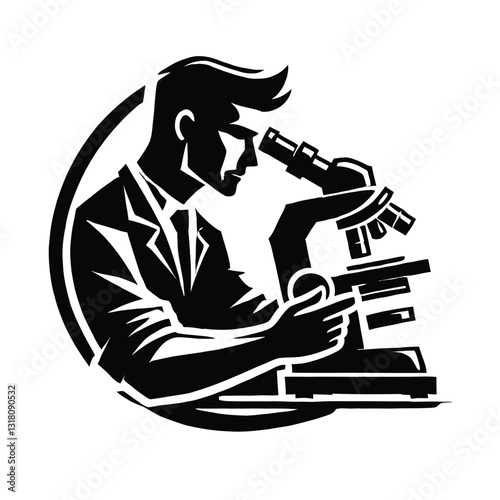 Scientist Silhouette with Microscope