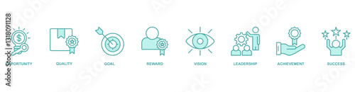 Encourage banner web icon vector illustration concept with icon of opportunity, quality, goal, reward, vision, leadership, achievement, success