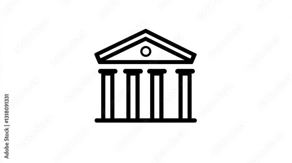 Classic building icon, pillars, white background, legal, website Classic building icon, pillars, white background, legal, website