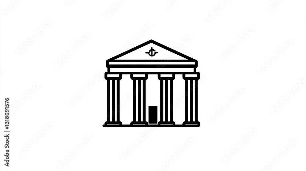 Fototapeta premium Classical temple, pillars, architectural design, white background, historical illustration