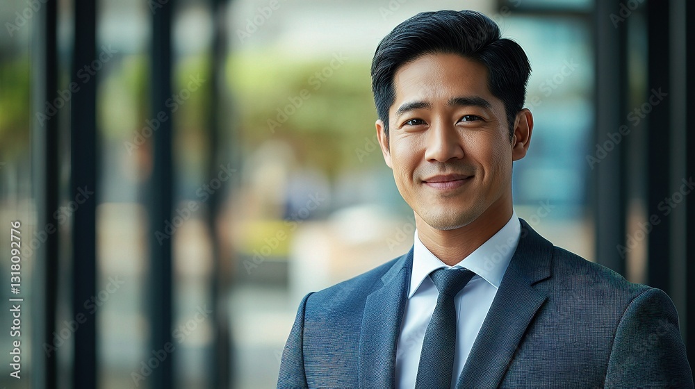 Confident Asian Businessman in Tailored Suit with Bright Smile Confident Asian Businessman in Tailored Suit with Bright Smile