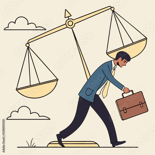 Businessman Under Pressure: Cartoon Illustration of Work-Life Imbalance