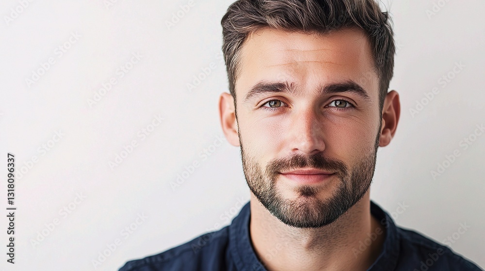 Handsome Man in Portrait Staring at Camera with Calm Expression Handsome Man in Portrait Staring at Camera with Calm Expression