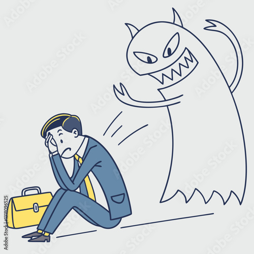 Businessman feeling stressed with an evil spirit or negative influence