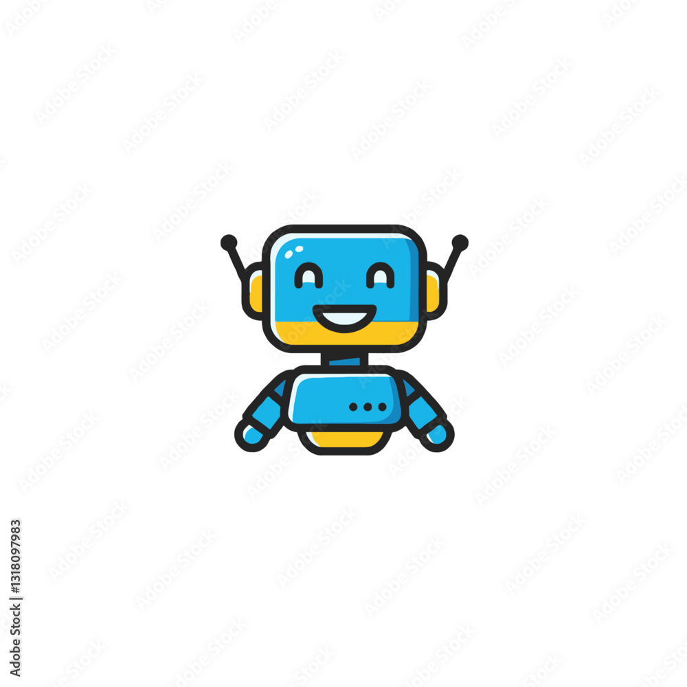 Happy Cartoon Robot Icon Happy Cartoon Robot Icon