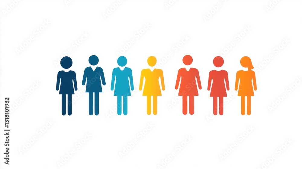 Diverse Group of Stylized Human Figures Representing Gender Equality in Colorful Shades for Infographic or Educational Use Diverse Group of Stylized Human Figures Representing Gender Equality in Colorful Shades for Infographic or Educational Use