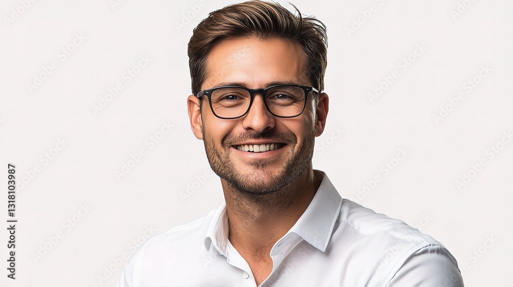 Handsome Smiling Businessman in Smart Casual Attire with Glasses Handsome Smiling Businessman in Smart Casual Attire with Glasses