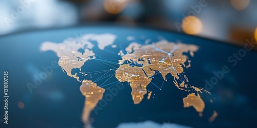 Global network connectivity concept showing worldwide data flow on dark blue earth