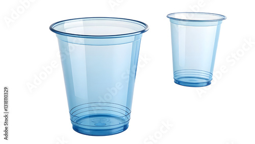 Empty blue transparent plastic cups isolated on white or transparent background, png