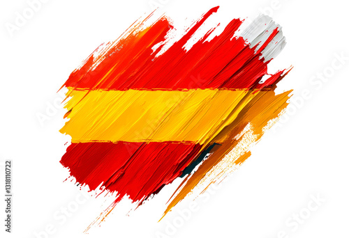 Spain flag in paint brush strokes isolated on transparent background