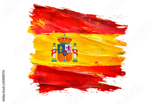 Spain flag with paint strokes isolated on transparent background