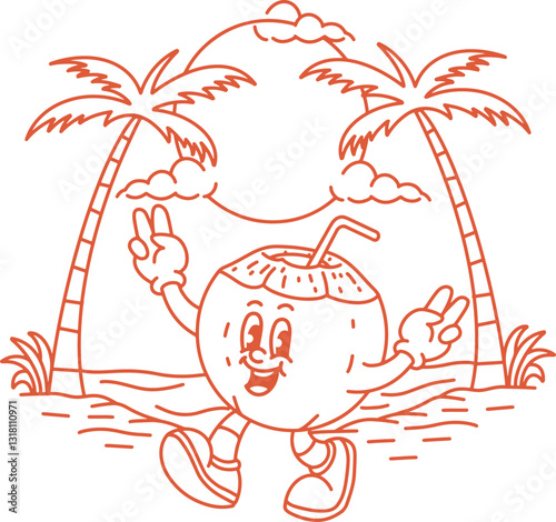 Photography illustration beach skull island surfing vector outline