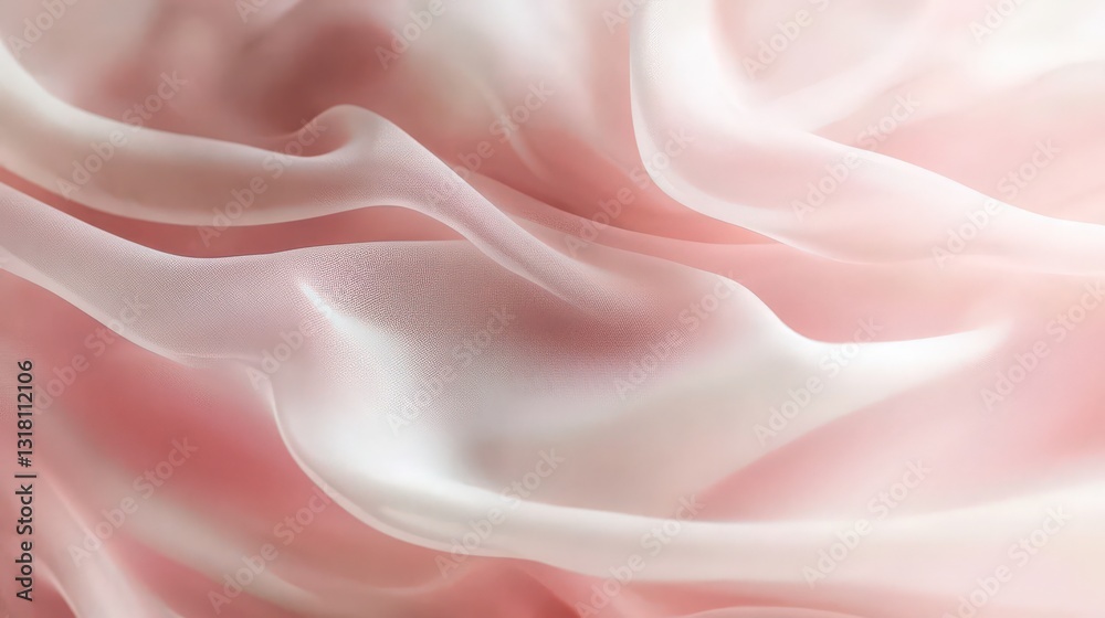 Fototapeta premium Delicate pink and white fabric waves creating a soft, luxurious texture