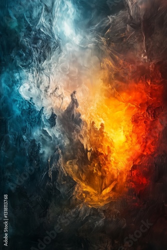 Obraz na płótnie Black and Dark Academia style artwork and Oil Painting, home decor for moody and dark theme a colorful abstract painting with smoke and light w salonie