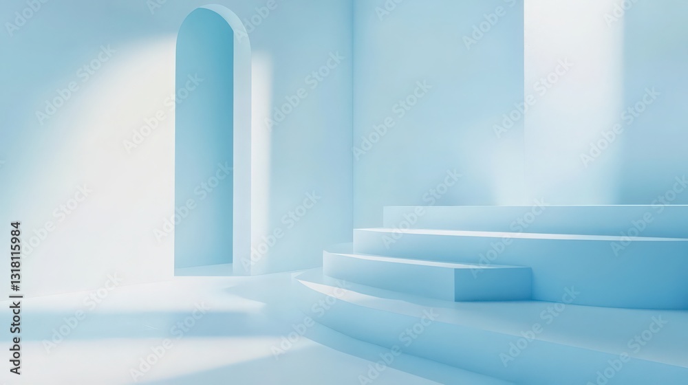 Minimalist abstract architectural space in pastel blue with geometric design Minimalist abstract architectural space in pastel blue with geometric design