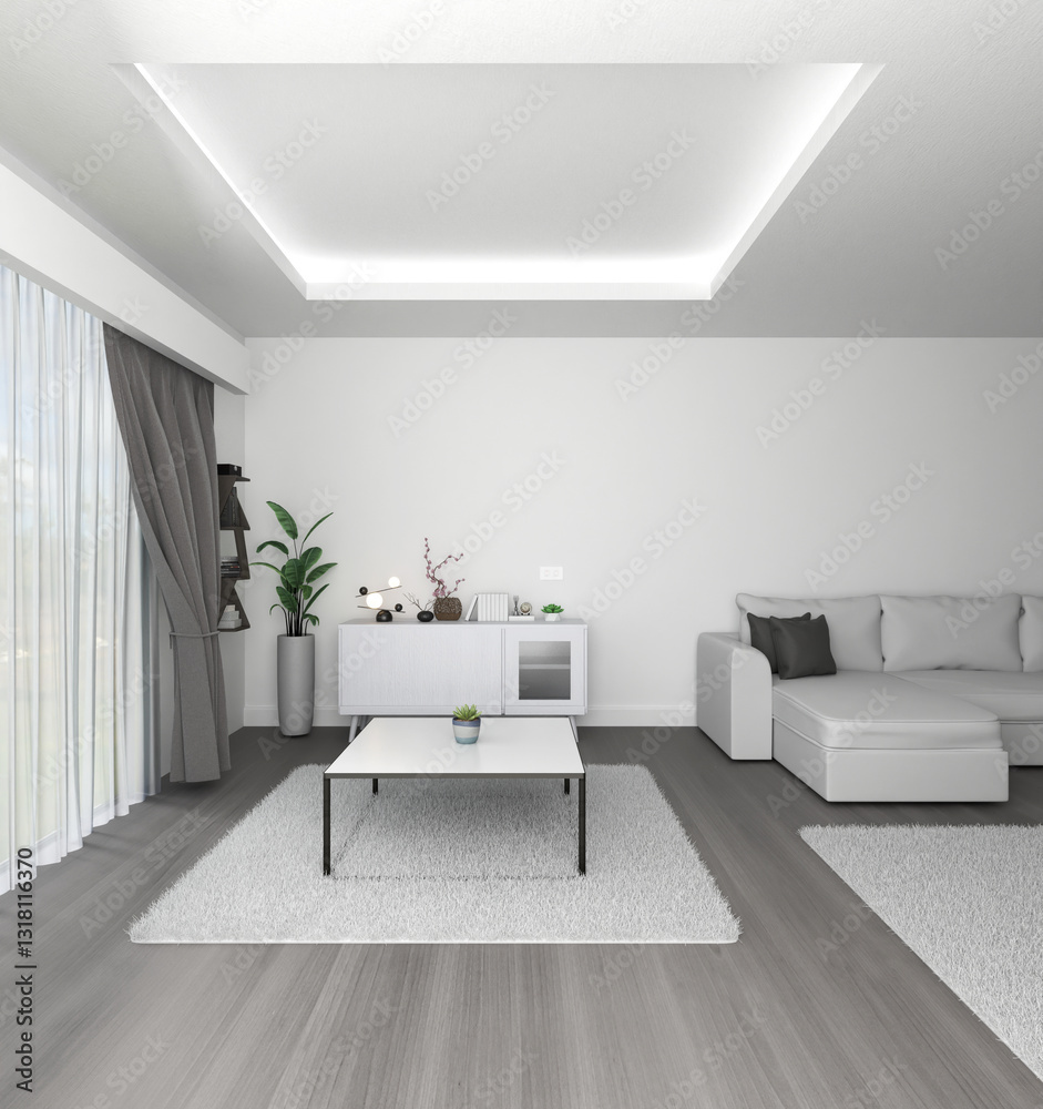 Fototapeta premium 3d render modern minimalist living room interior deign