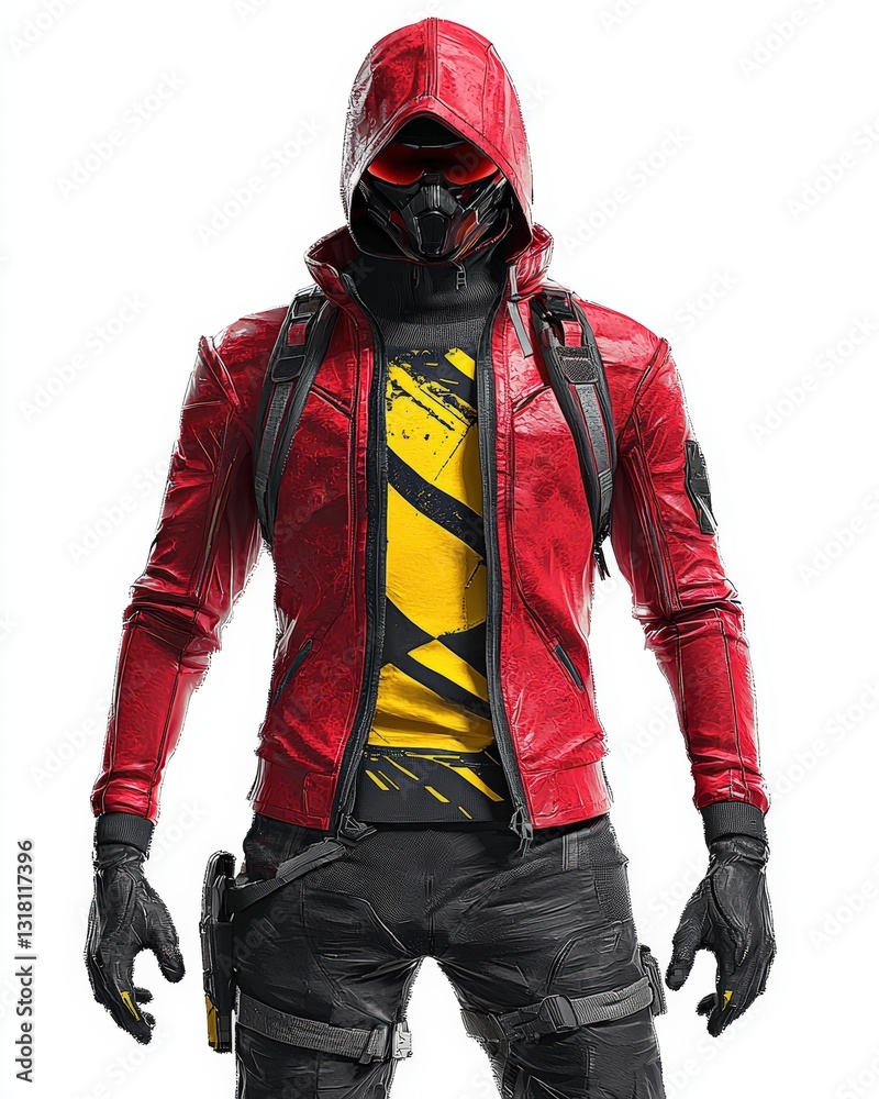 a man in a red and yellow costume , Generative art.