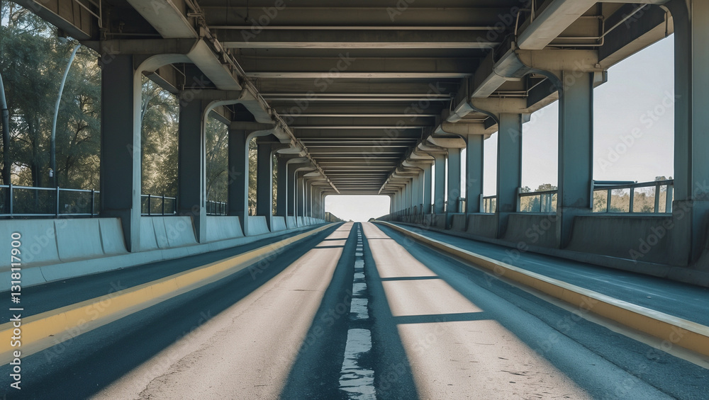Empty Road Under a Modern Bridge with Perspective View Empty Road Under a Modern Bridge with Perspective View