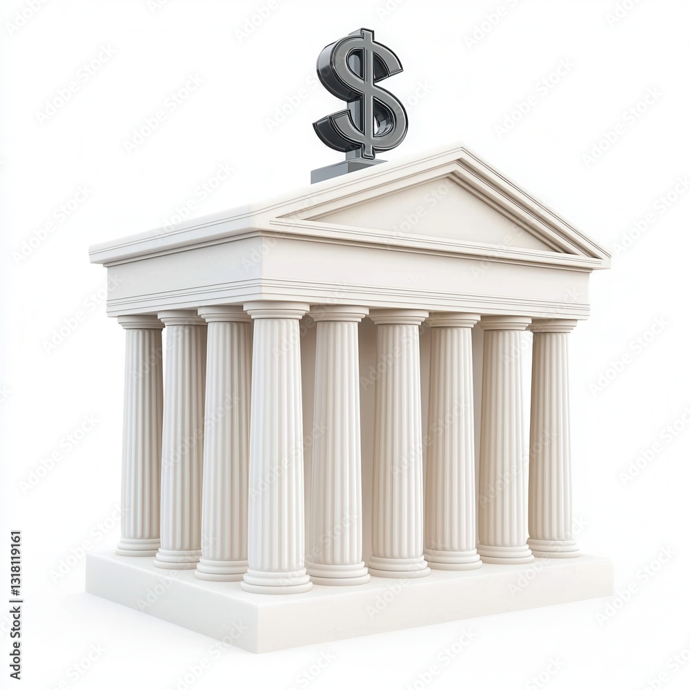 Obraz premium Classic Bank Building with Dollar Sign on Top Symbolizing Financial Services Concept