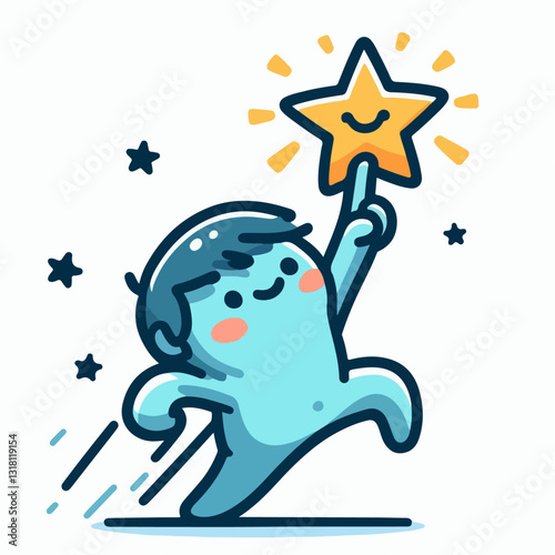 vector illustration of a person reaching for the stars