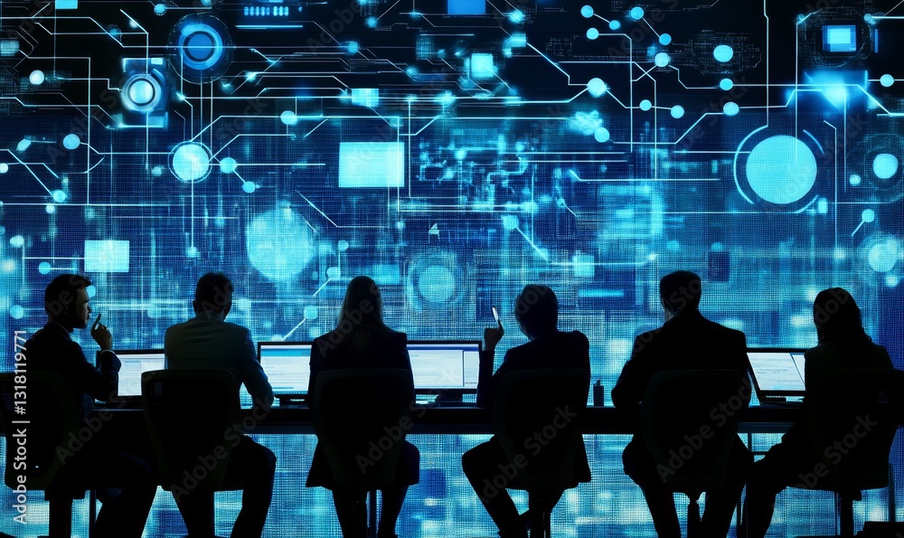 Group of business people working with technology at a meeting in a conference room Group of business people working with technology at a meeting in a conference room