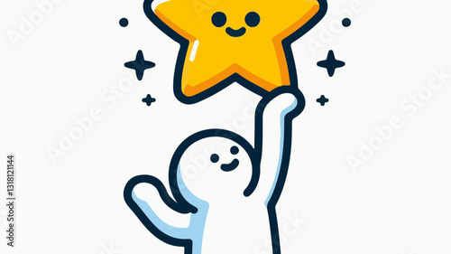 vector illustration of a person reaching for the stars