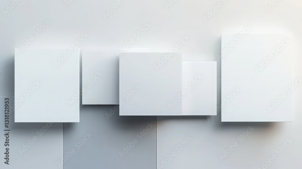 Fototapeta premium Abstract arrangement of white cubes on a white surface casting subtle shadows
