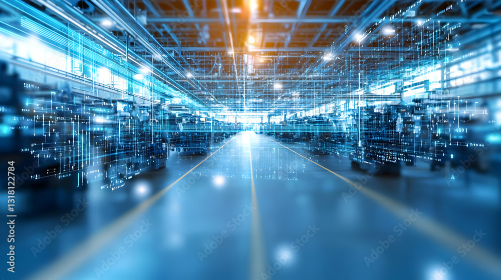 Digital Transformation In A Modern Factory Setting With Automation And Advanced Technology Integration With Blue Lighting Digital Transformation In A Modern Factory Setting With Automation And Advanced Technology Integration With Blue Lighting