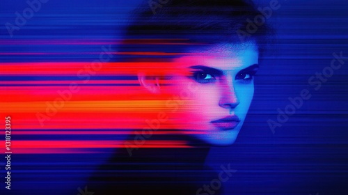 Portrait of a Woman with Colorful Light Motion Blur and Bright Neon Effects