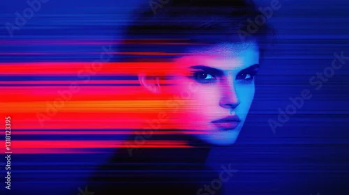 Obraz Portrait of a Woman with Colorful Light Motion Blur and Bright Neon Effects