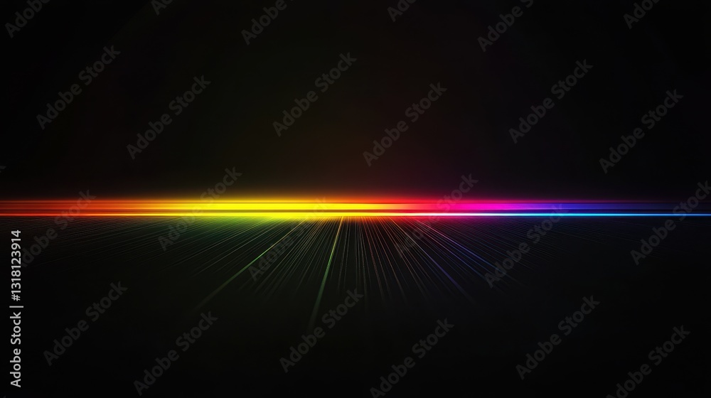 Abstract Rainbow Horizon with Light Rays on Dark Background. Abstract Rainbow Horizon with Light Rays on Dark Background.