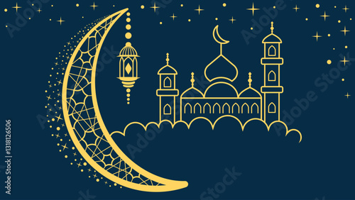 Ramadan theme banner minimalist style with Simple crescent moon