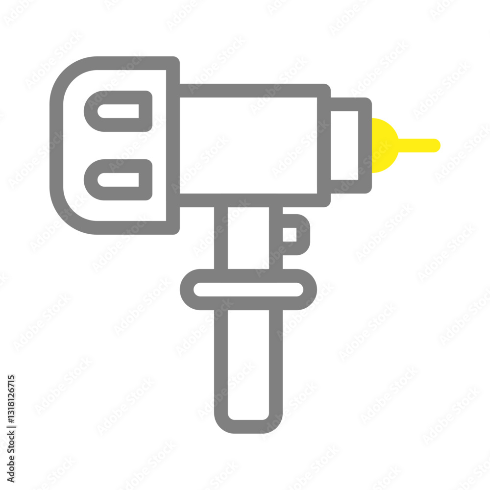 Fototapeta premium Drill Icon, Line Art Style, Gray and Yellow