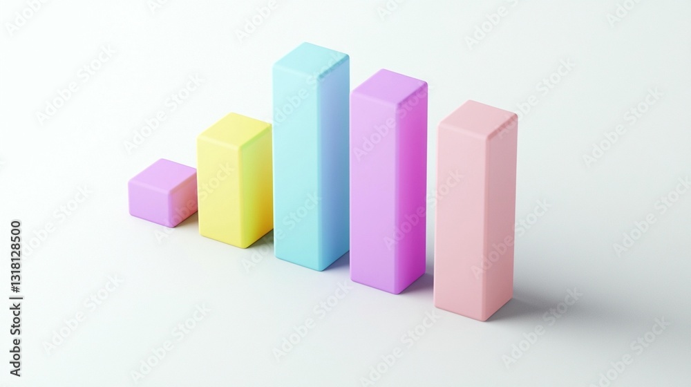 Colorful 3D bar graph showing upward trend on white background.