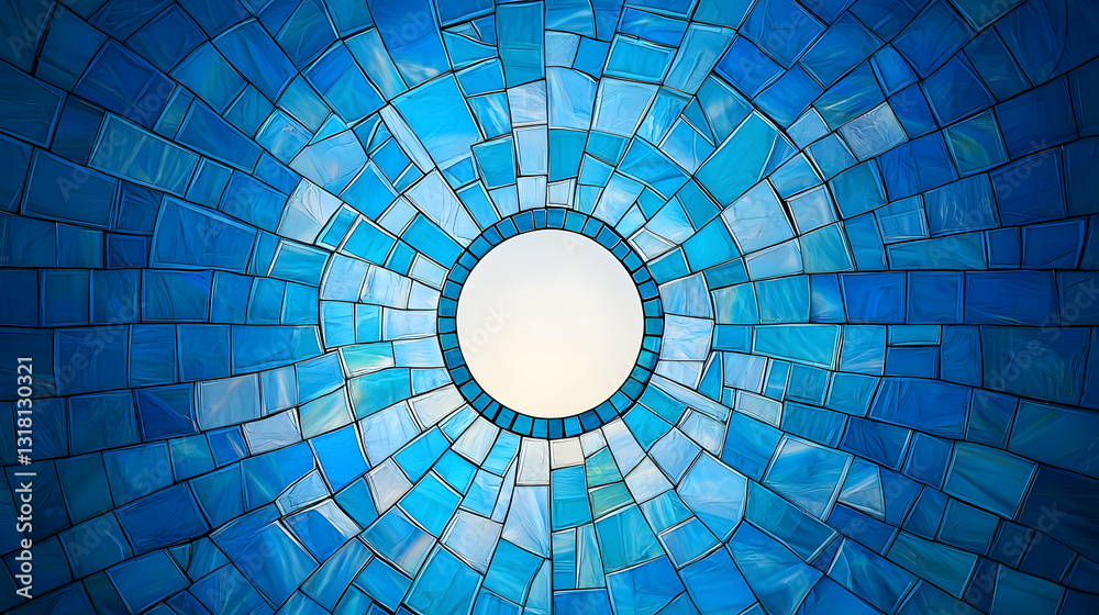 Naklejka premium Abstract Blue Circular Mosaic Pattern Design With Light Center and Geometric Shape