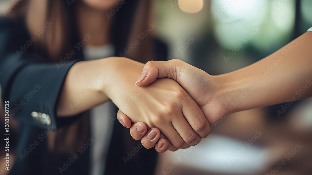 Confident Businesswoman Shaking Hands in Professional Setting Confident Businesswoman Shaking Hands in Professional Setting