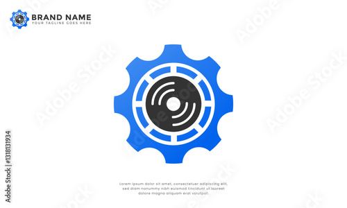 Vinyl Gear Logo. Modern logo combine gear with vinyl record. ideal for industrial music and mechanical audio
