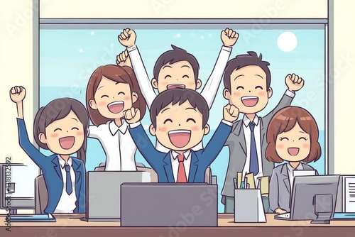 Business team celebrating a good job in the office