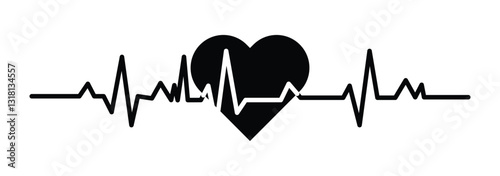 Heart beat icon set. Heart shape with pulse line. Vector illustration. heart rate line icon.