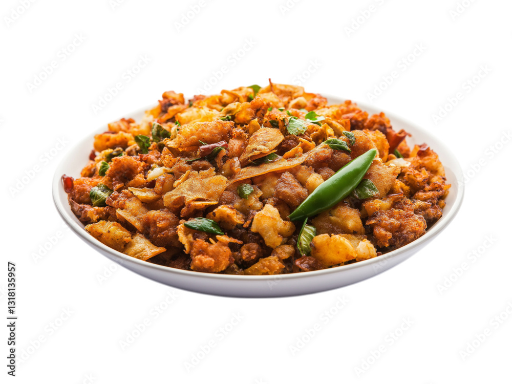 Pakora on white plate serving isolated on a white background Pakora on white plate serving isolated on a white background